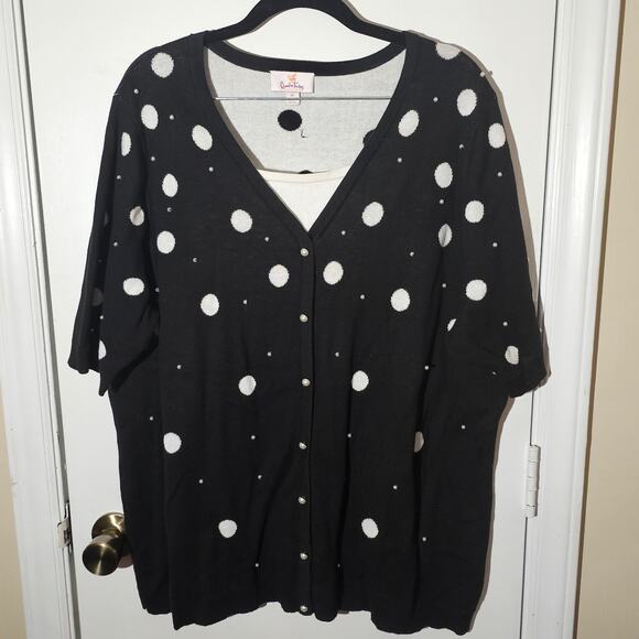 Quacker Factory Black & White Pearl Embellished Polka Dot 100% Cotton Sz 1X - Picture 1 of 7